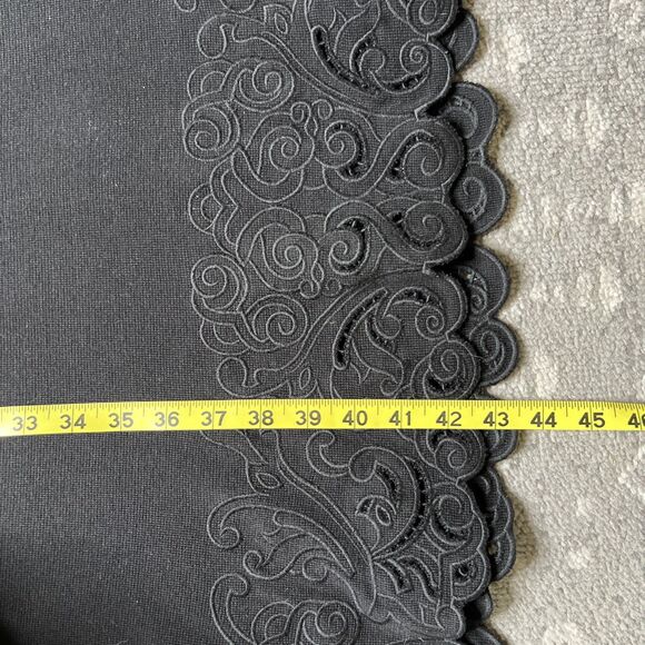 Talbots Black Midi Sweater Dress Medium Scalloped Cutwork Lace Short Sleeve - Picture 4 of 7